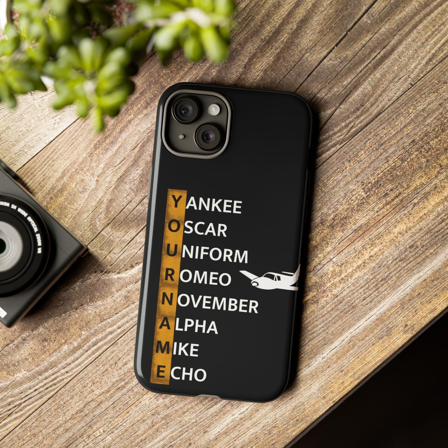 Personalized Tough Phone Case, NATO Phonetic Alphabet + plane