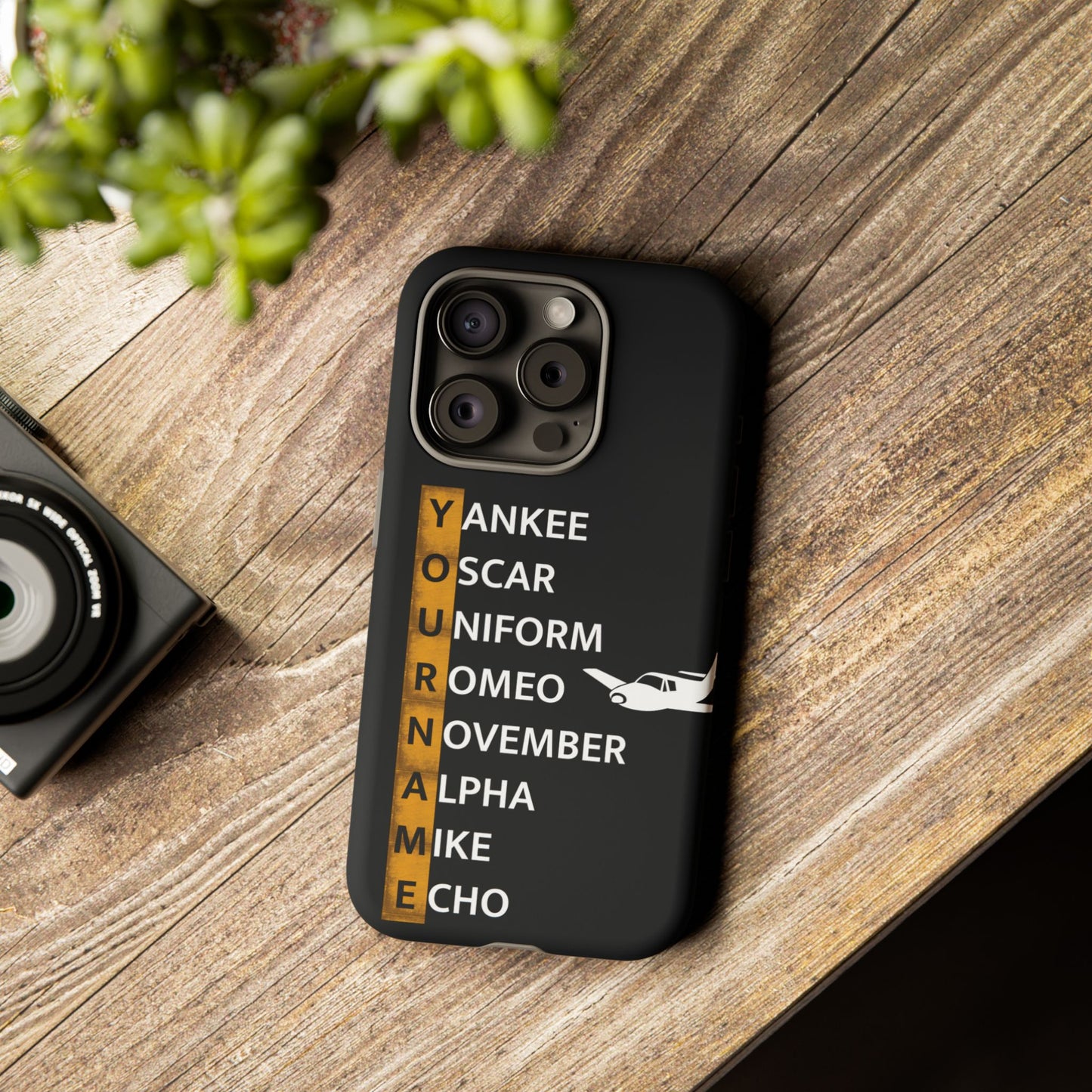 Personalized Tough Phone Case, NATO Phonetic Alphabet + plane