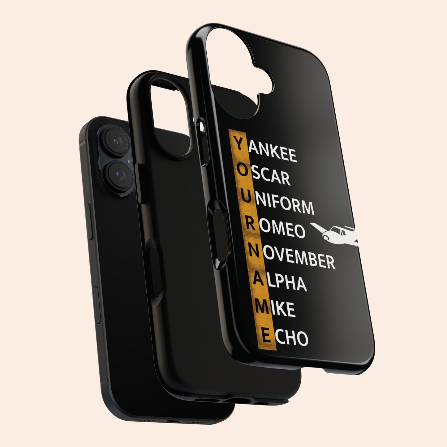 Personalized Tough Phone Case, NATO Phonetic Alphabet + plane