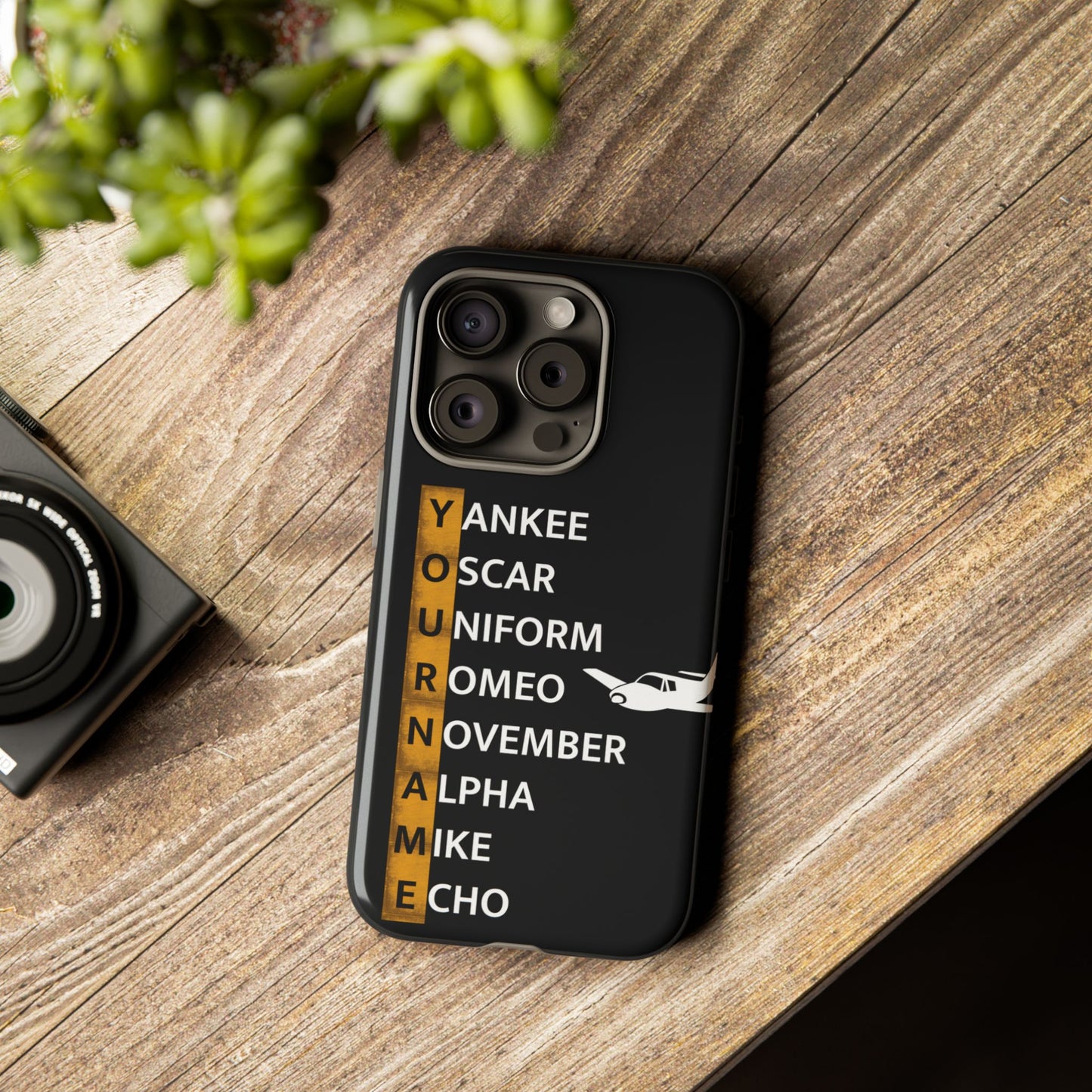 Personalized Tough Phone Case, NATO Phonetic Alphabet + plane