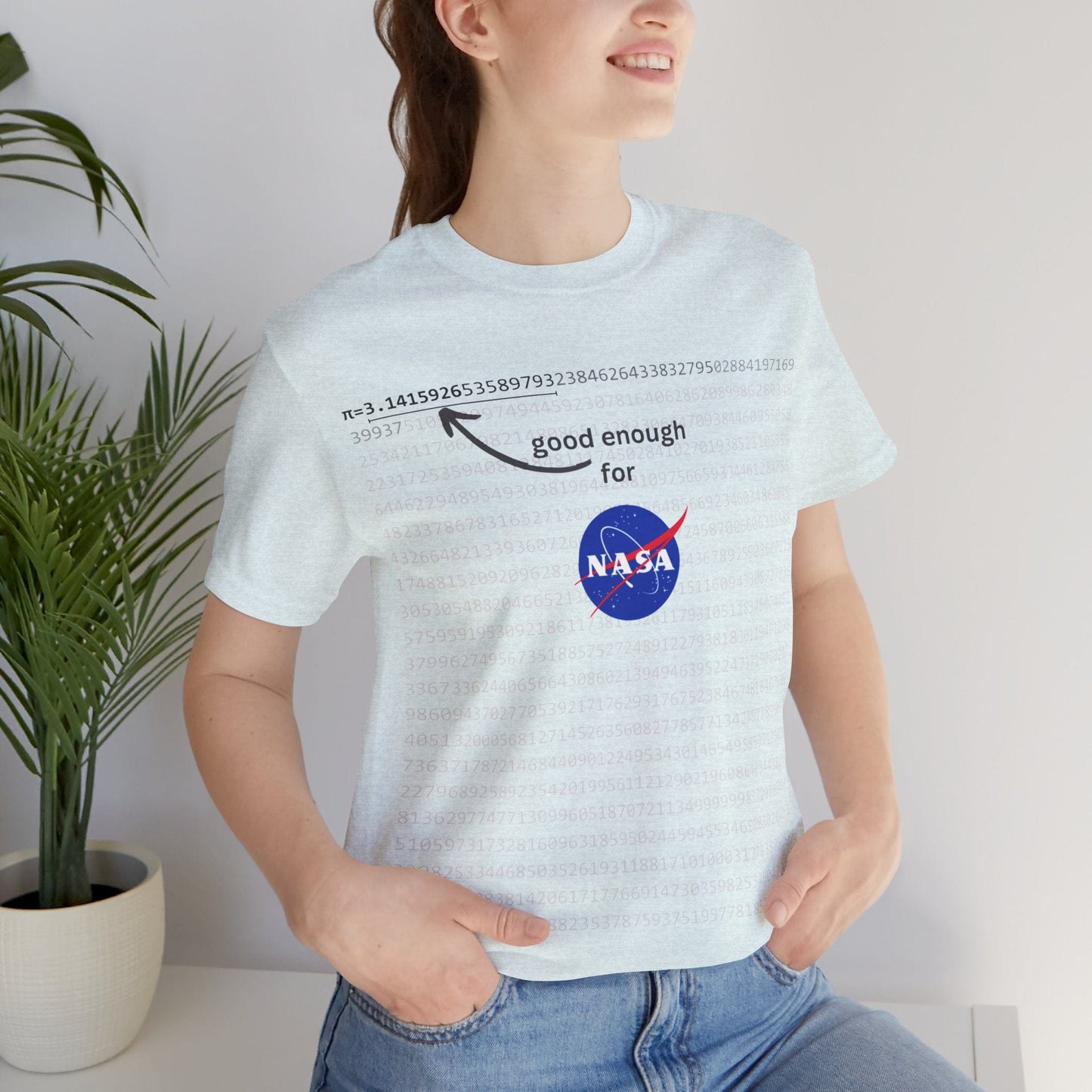 T-Shirt Heather Ice Blue / S Pi shirt for math and space geeks with enough digits of Pi for NASA - Unisex Jersey Short Sleeve Tee