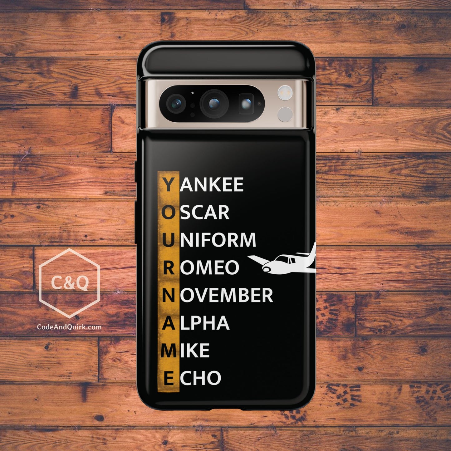 Personalized Tough Phone Case, NATO Phonetic Alphabet + plane