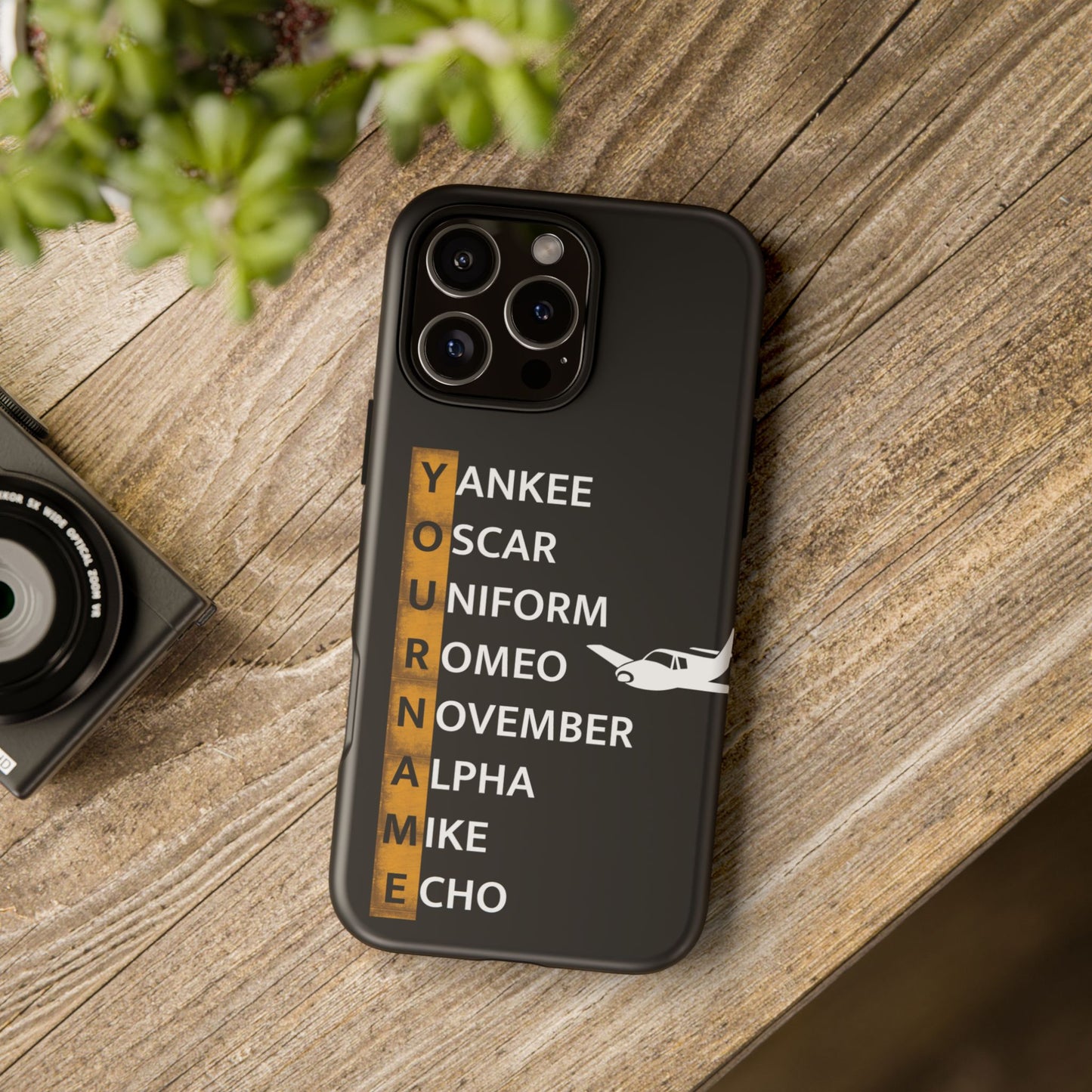 Personalized Tough Phone Case, NATO Phonetic Alphabet + plane