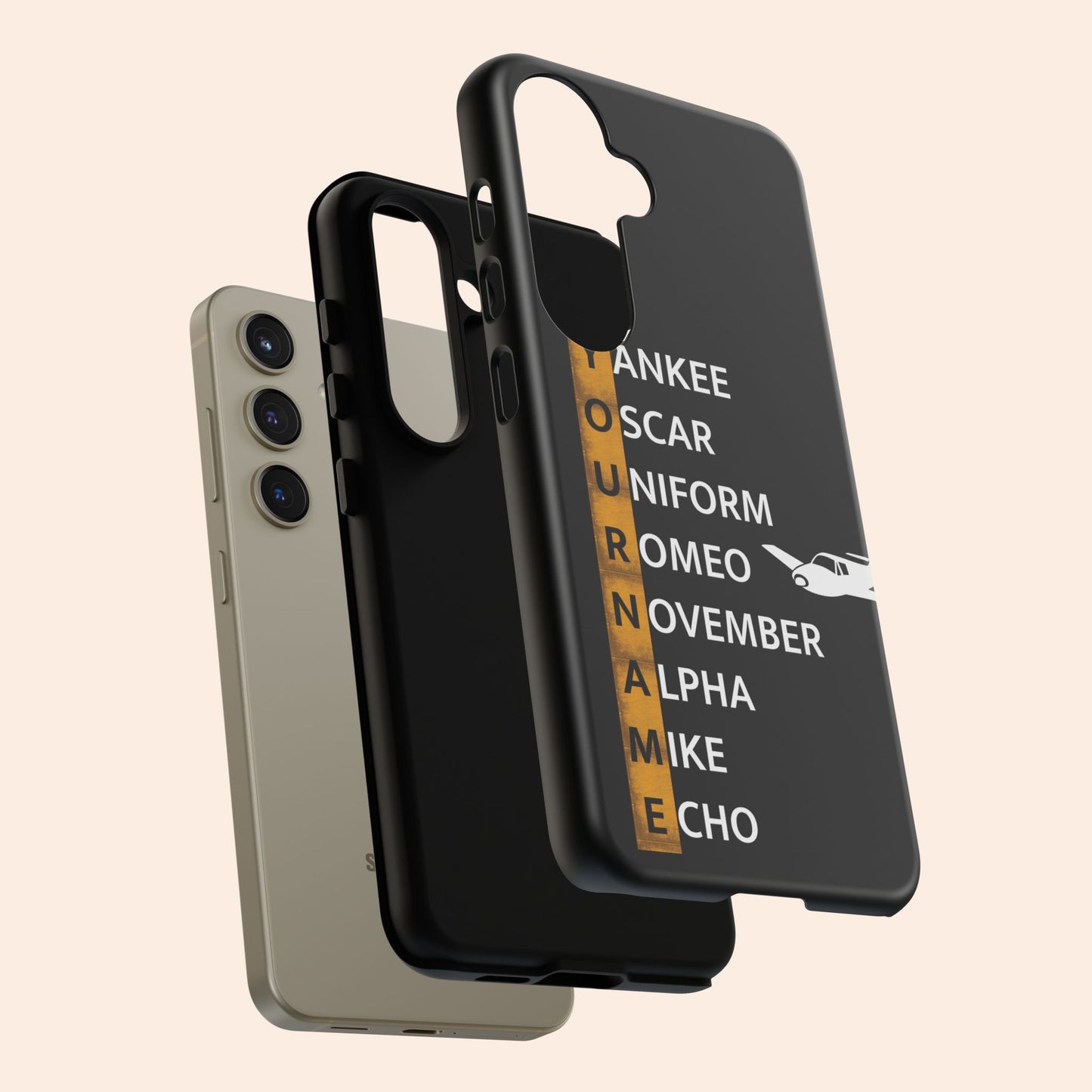 Personalized Tough Phone Case, NATO Phonetic Alphabet + plane