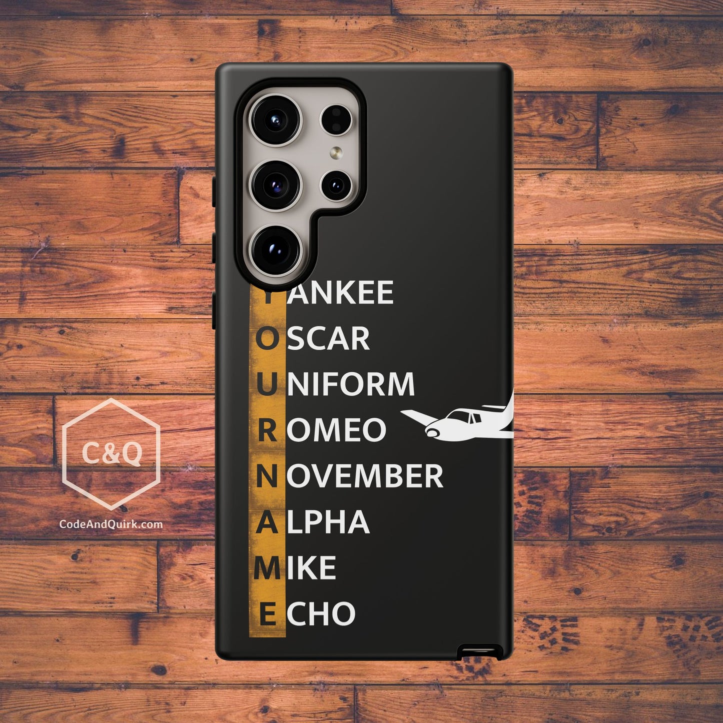 Personalized Tough Phone Case, NATO Phonetic Alphabet + plane