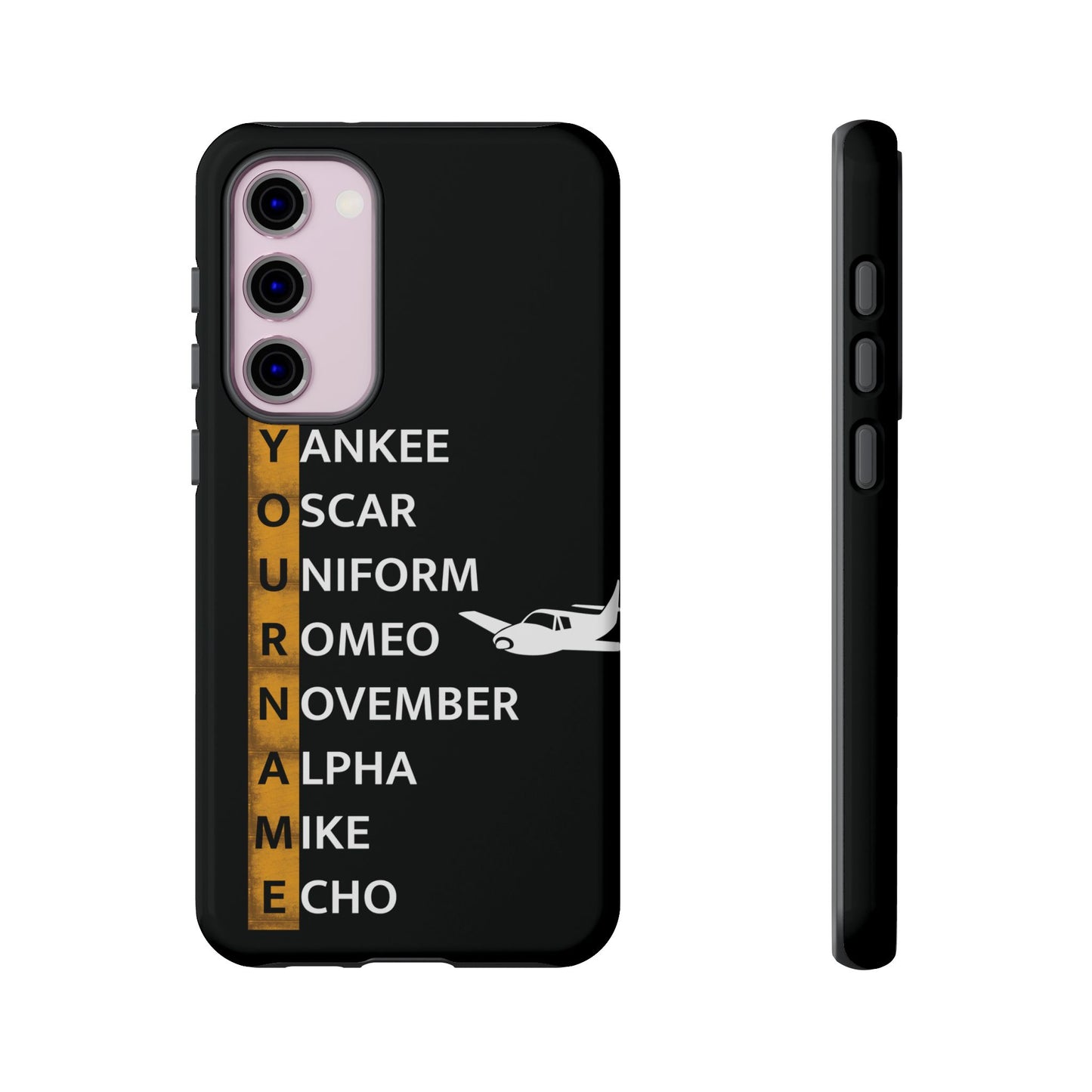 Personalized Tough Phone Case, NATO Phonetic Alphabet + plane