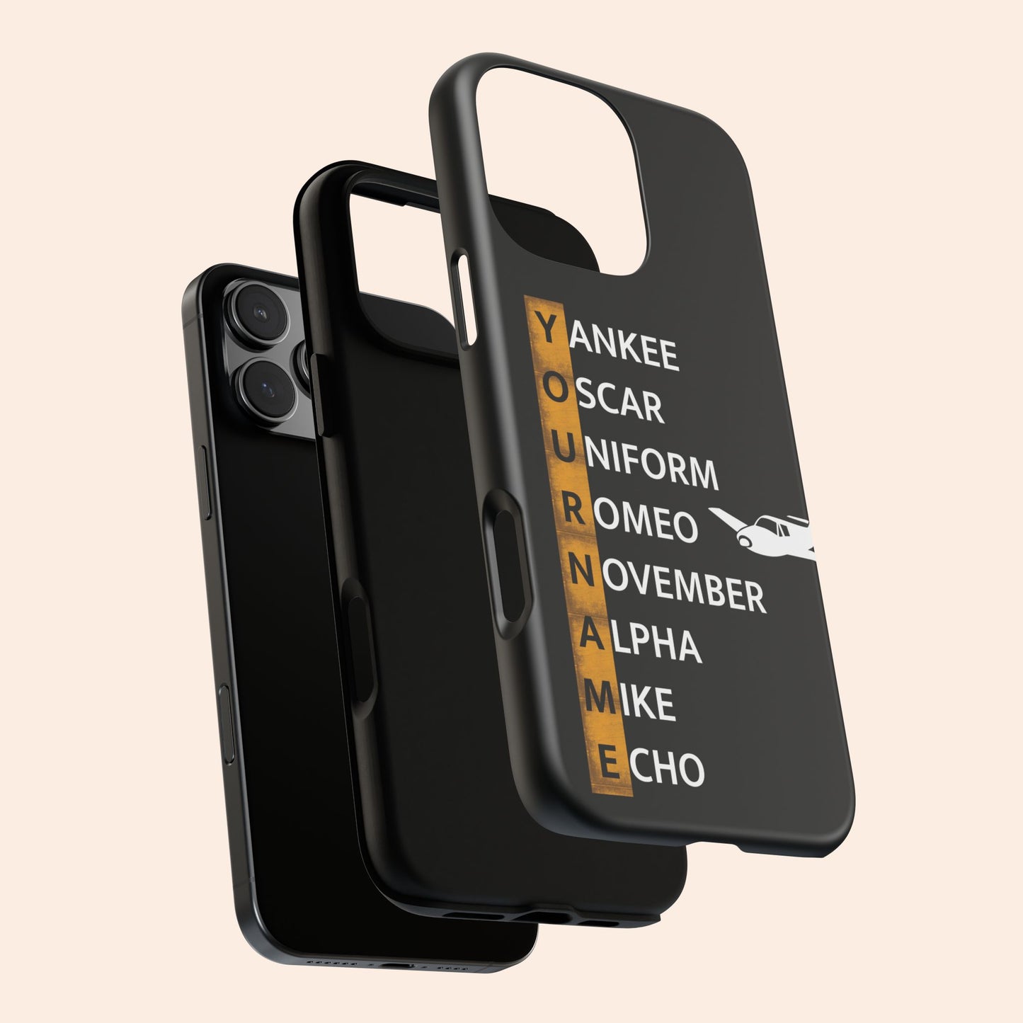 Personalized Tough Phone Case, NATO Phonetic Alphabet + plane