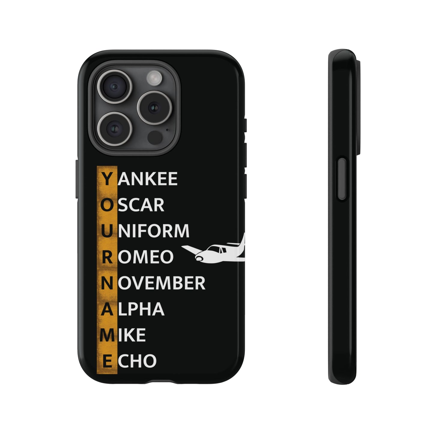 Personalized Tough Phone Case, NATO Phonetic Alphabet + plane