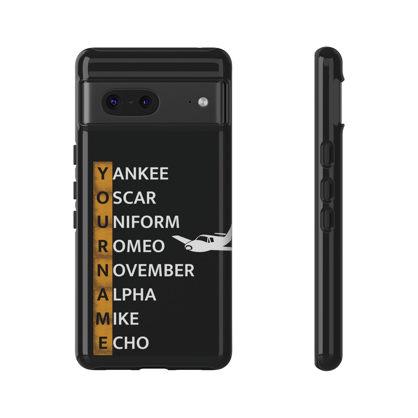 Personalized Tough Phone Case, NATO Phonetic Alphabet + plane