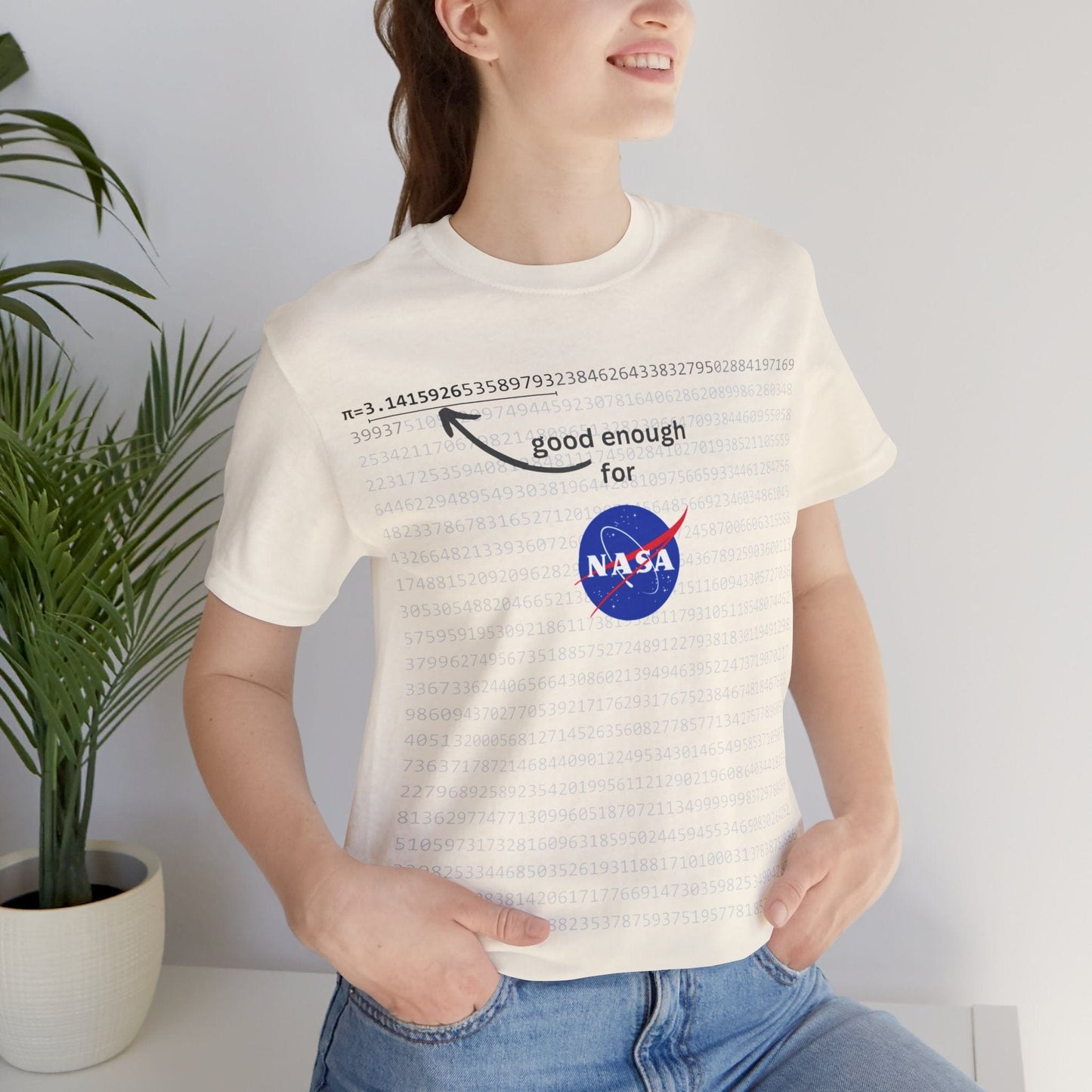 T-Shirt Natural / S Pi shirt for math and space geeks with enough digits of Pi for NASA - Unisex Jersey Short Sleeve Tee