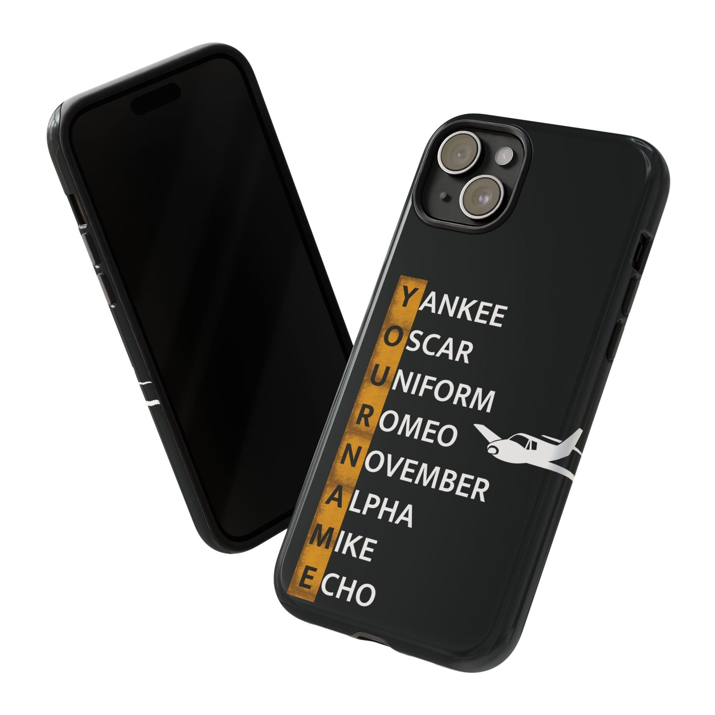 Personalized Tough Phone Case, NATO Phonetic Alphabet + plane