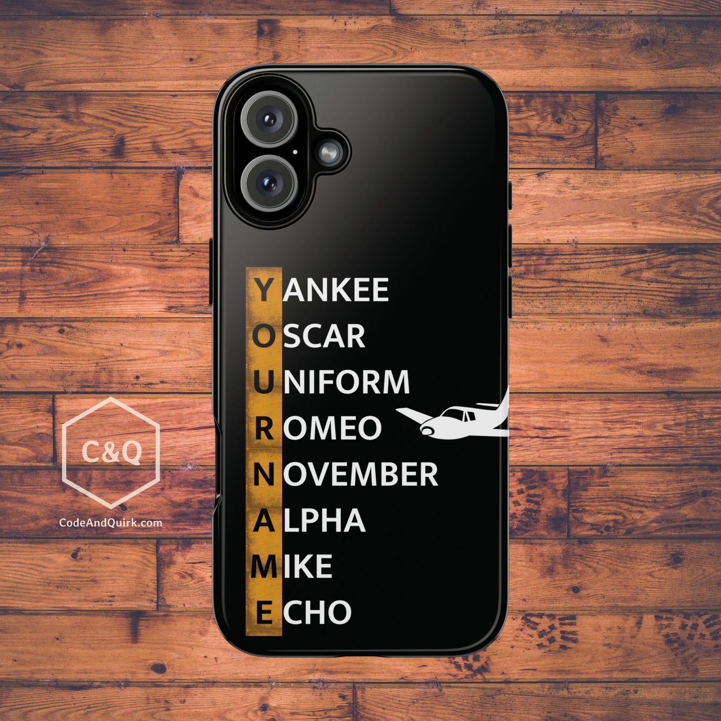 Personalized Tough Phone Case, NATO Phonetic Alphabet + plane