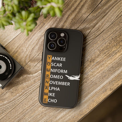 Personalized Tough Phone Case, NATO Phonetic Alphabet + plane