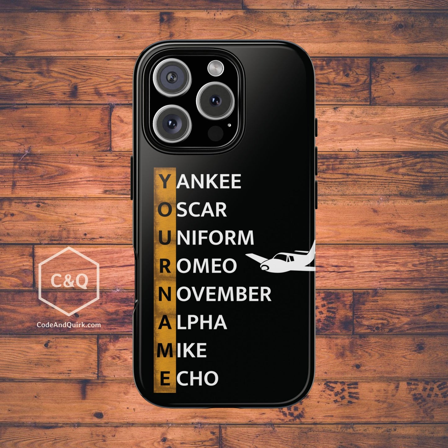 Personalized Tough Phone Case, NATO Phonetic Alphabet + plane