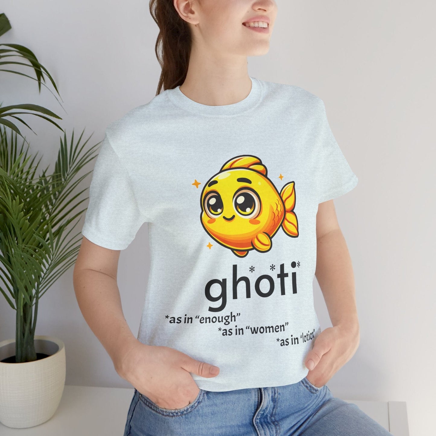 T-Shirt Heather Ice Blue / S Fish/Ghoti English Pronunciation Joke T-Shirt for language geeks, Unisex Jersey Short Sleeve Tee