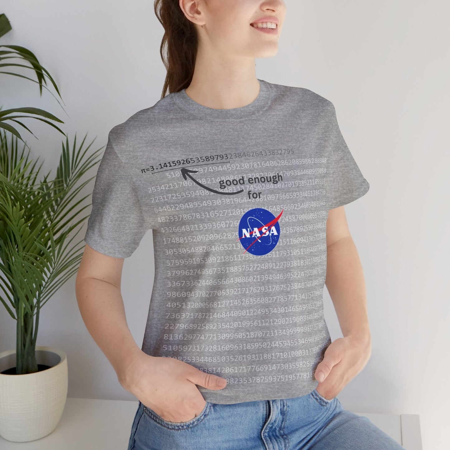 T-Shirt Athletic Heather / S Pi shirt for math and space geeks with enough digits of Pi for NASA - Unisex Jersey Short Sleeve Tee