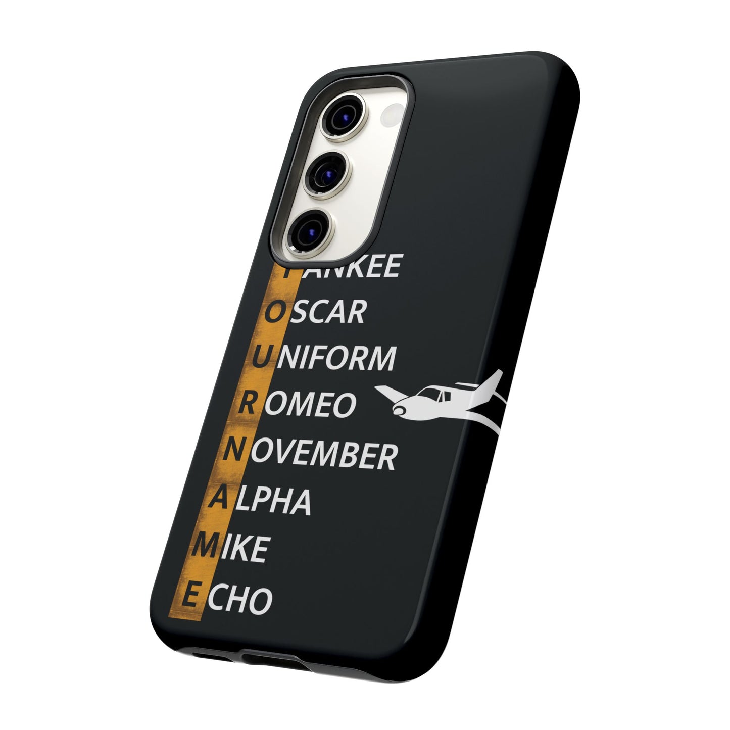 Personalized Tough Phone Case, NATO Phonetic Alphabet + plane