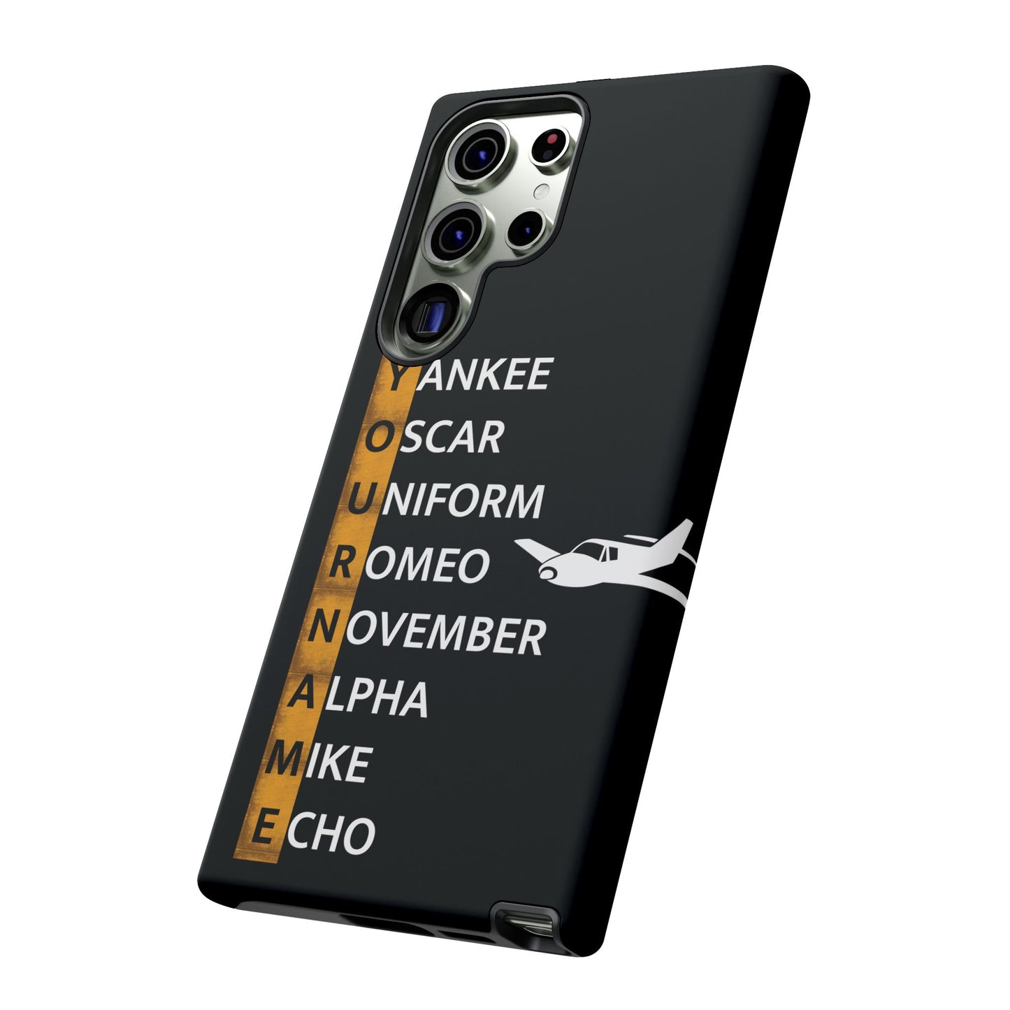 Personalized Tough Phone Case, NATO Phonetic Alphabet + plane