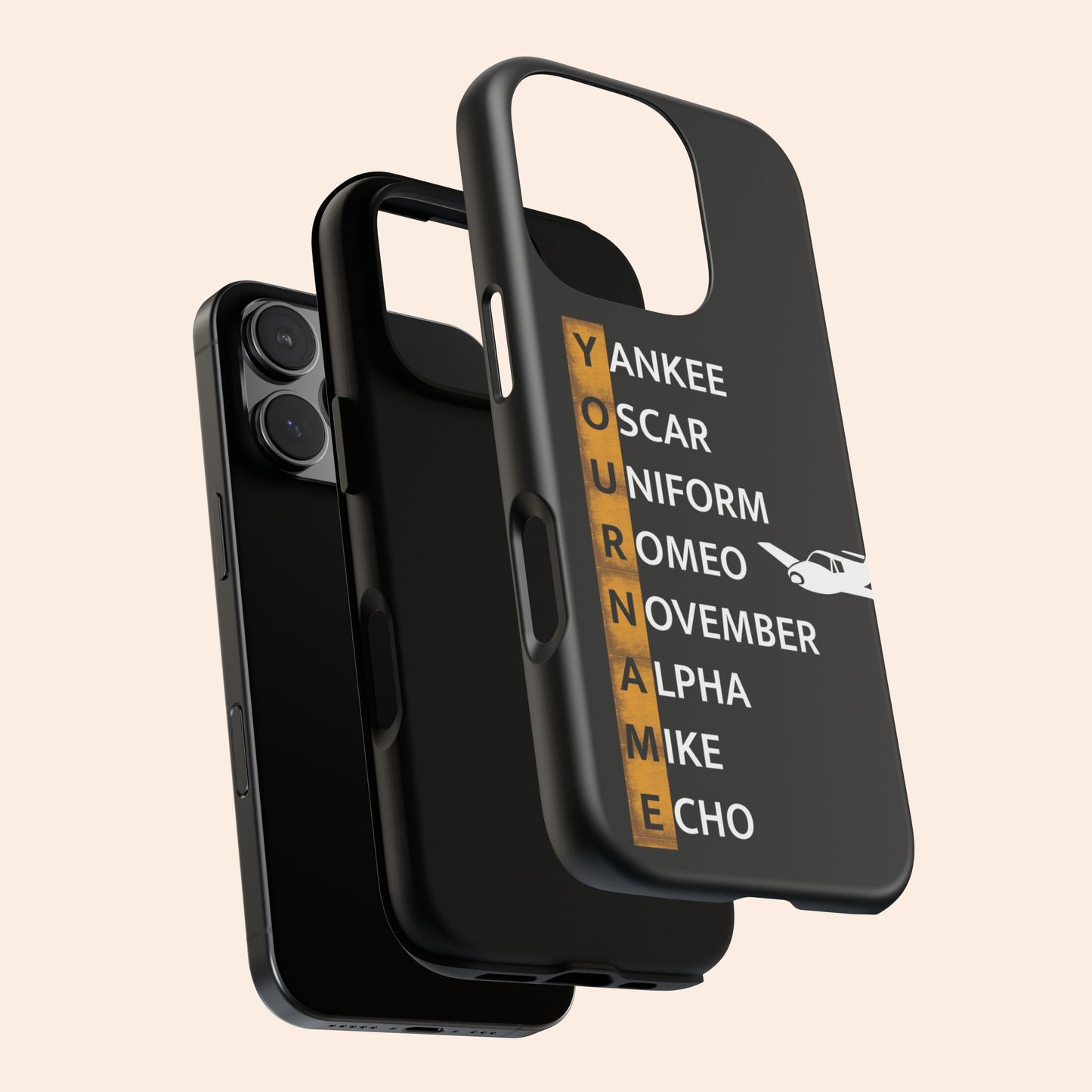 Personalized Tough Phone Case, NATO Phonetic Alphabet + plane