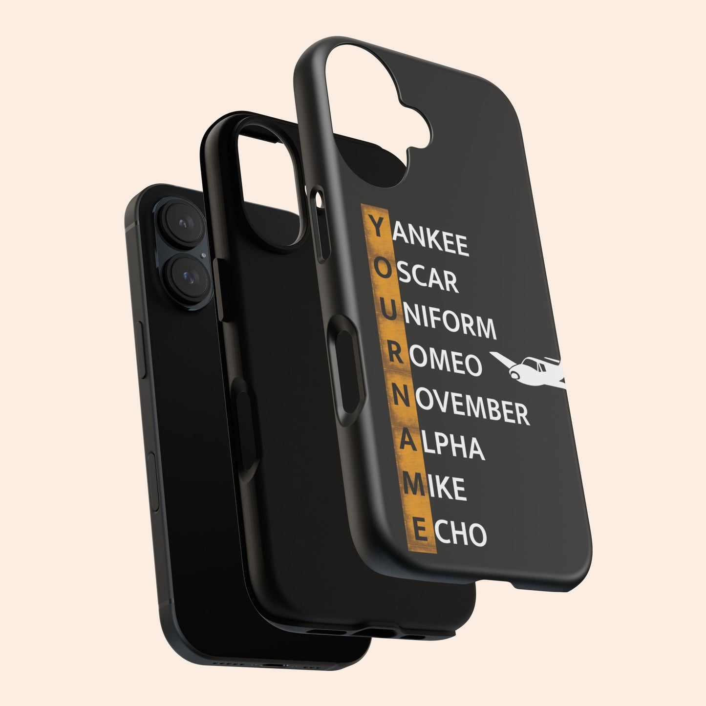 Personalized Tough Phone Case, NATO Phonetic Alphabet + plane