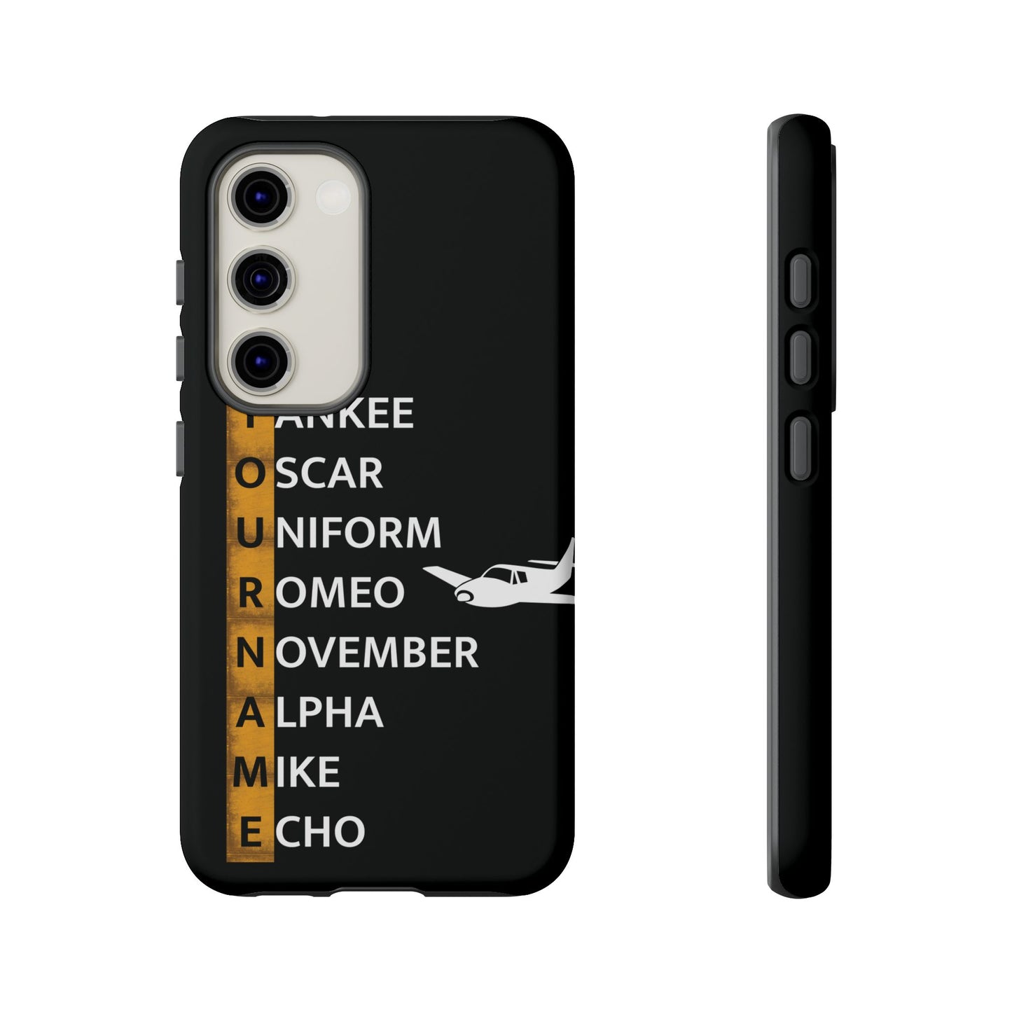 Personalized Tough Phone Case, NATO Phonetic Alphabet + plane