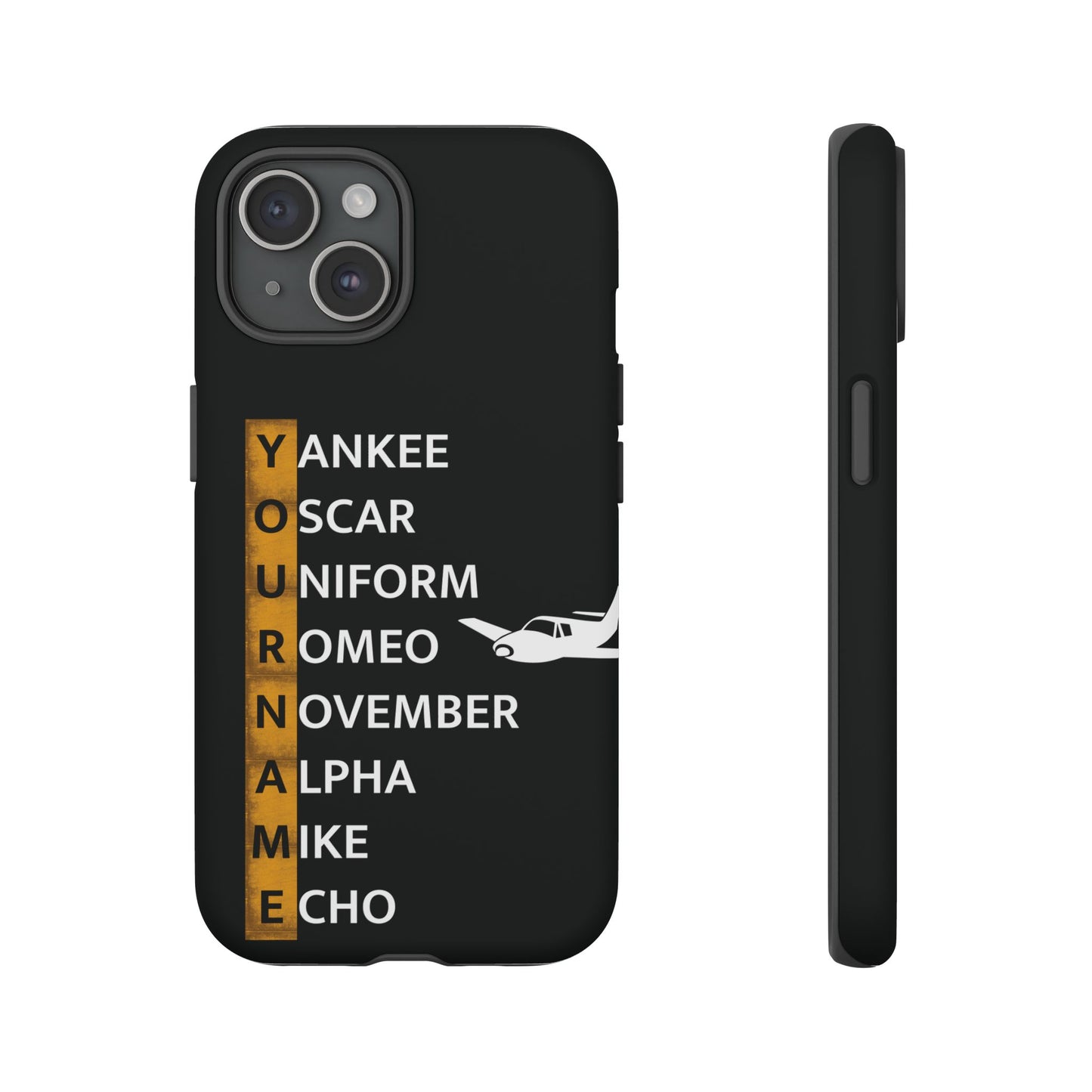 Personalized Tough Phone Case, NATO Phonetic Alphabet + plane