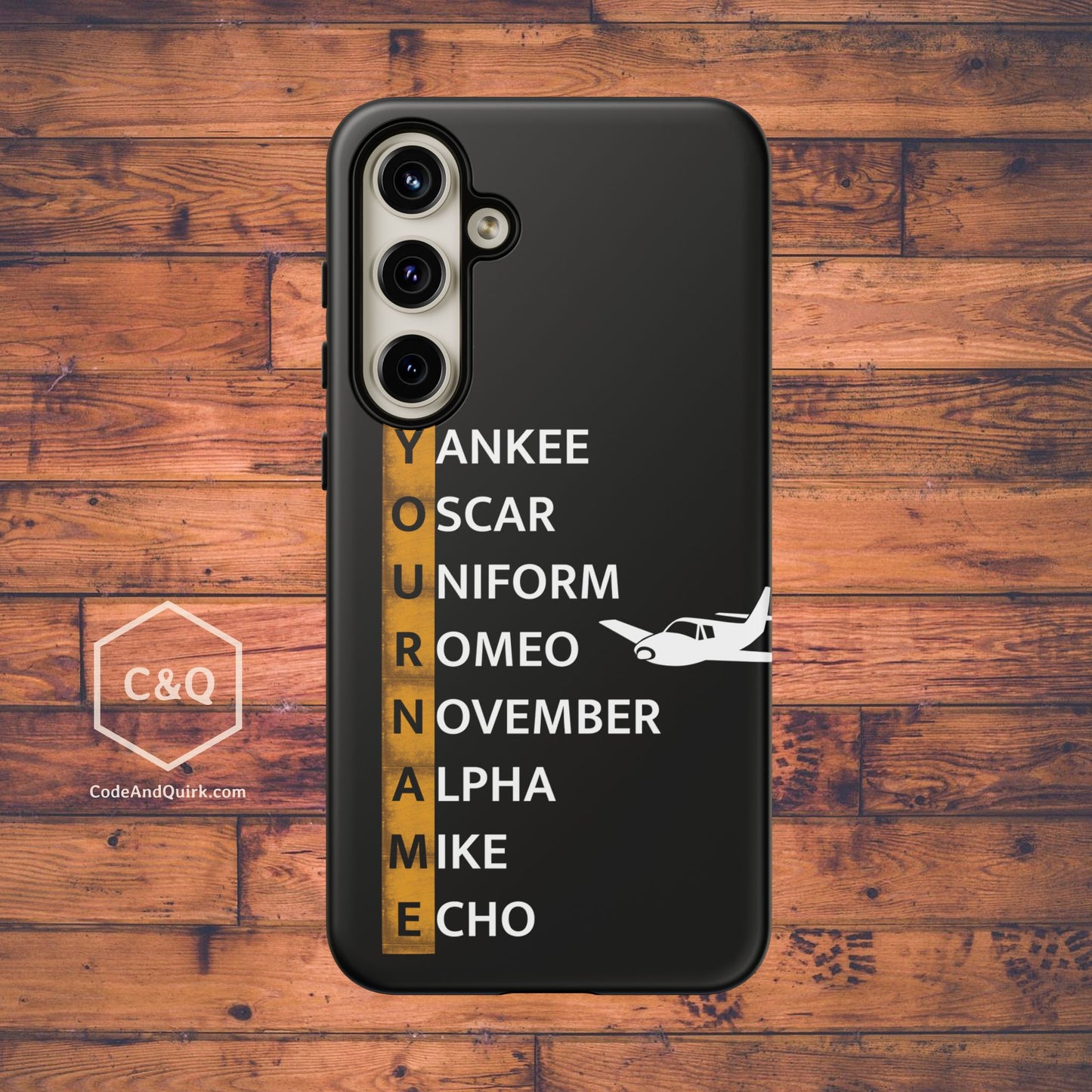 Personalized Tough Phone Case, NATO Phonetic Alphabet + plane