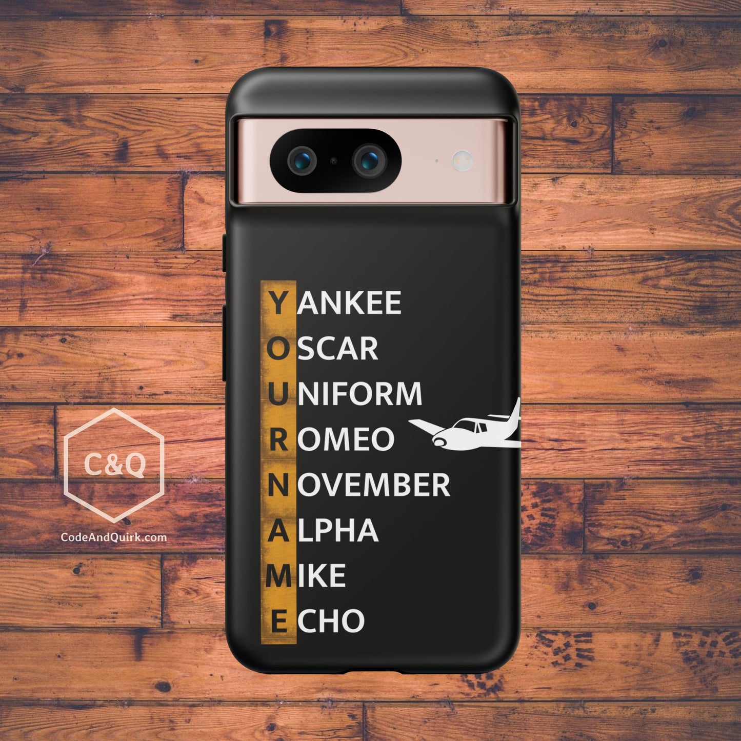 Personalized Tough Phone Case, NATO Phonetic Alphabet + plane