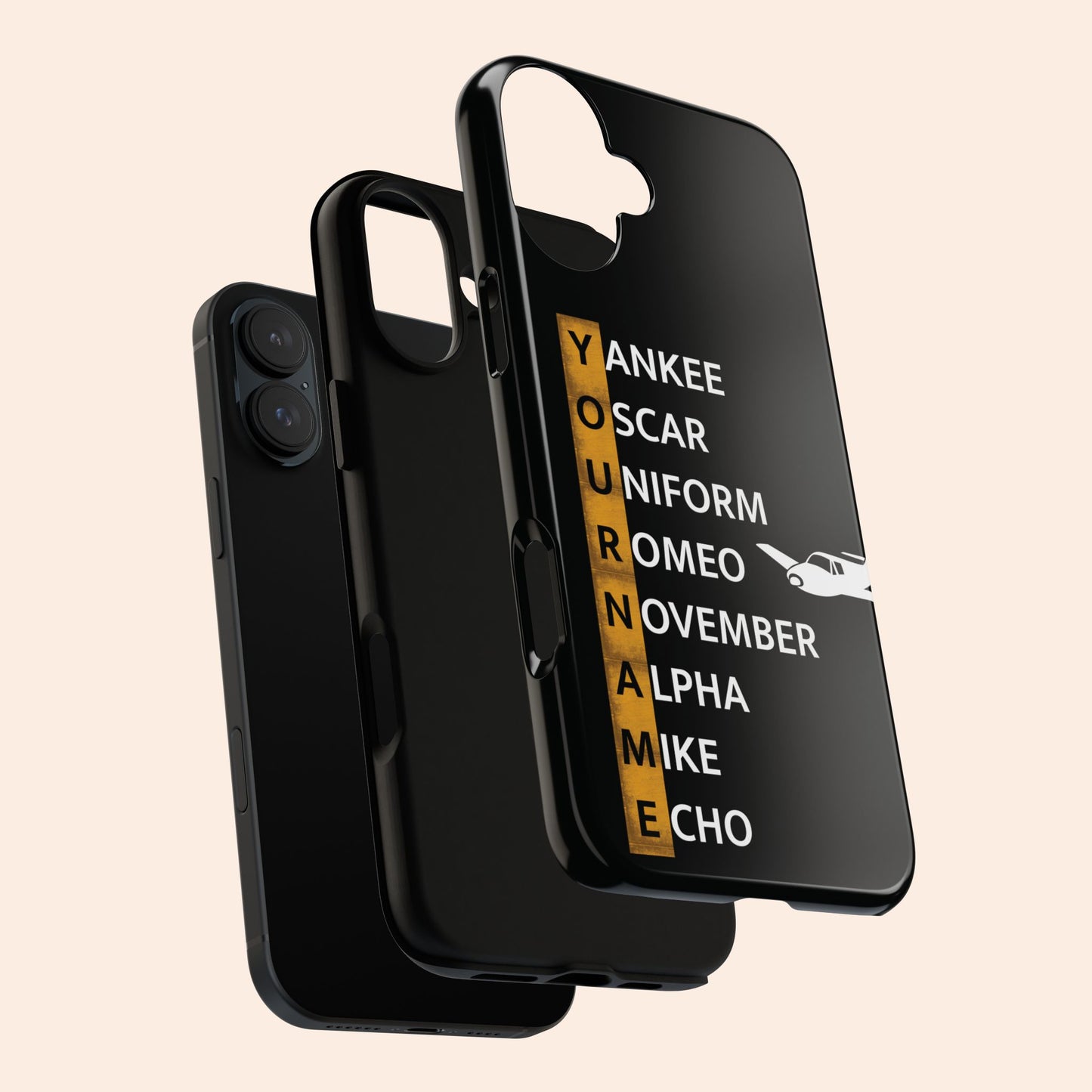 Personalized Tough Phone Case, NATO Phonetic Alphabet + plane