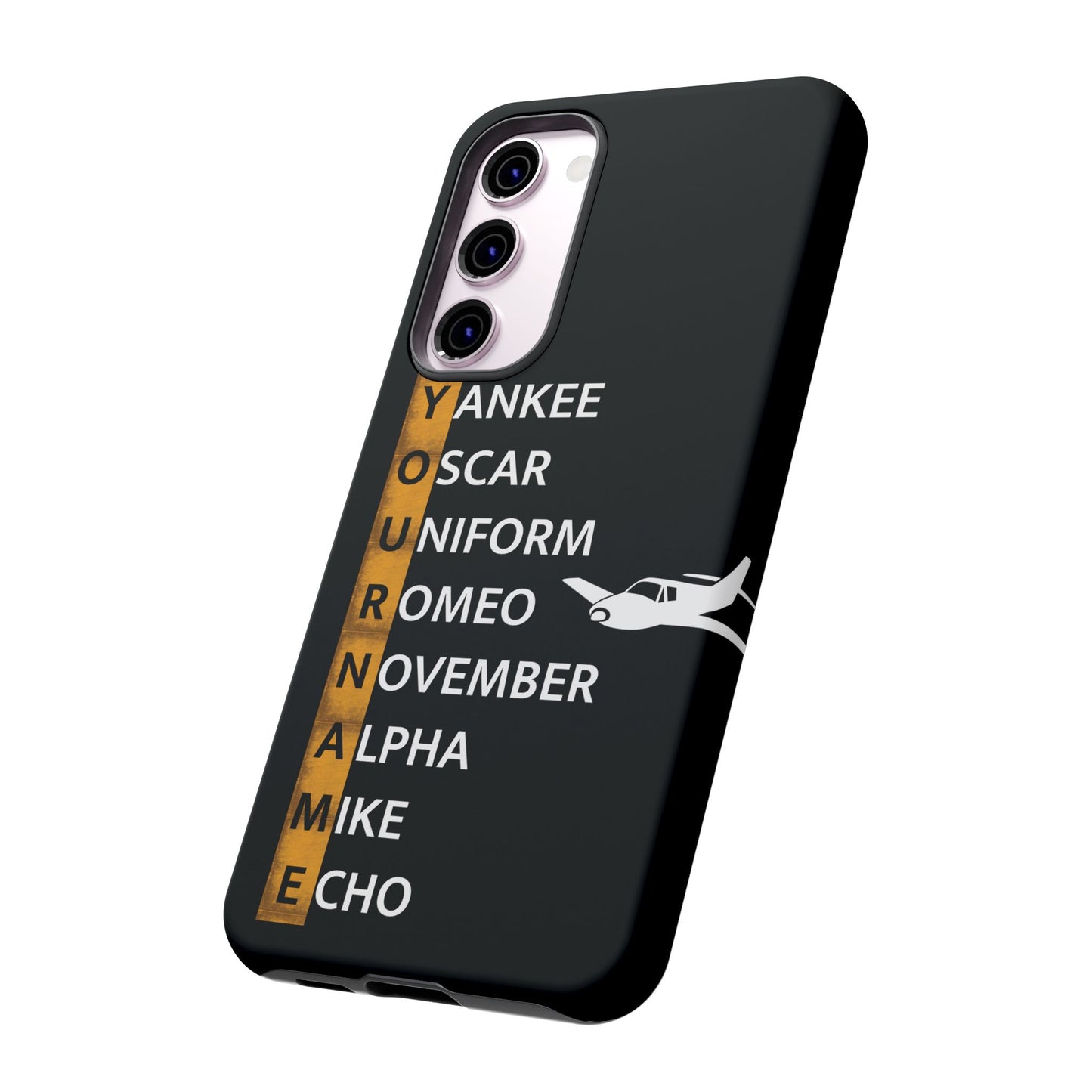 Personalized Tough Phone Case, NATO Phonetic Alphabet + plane