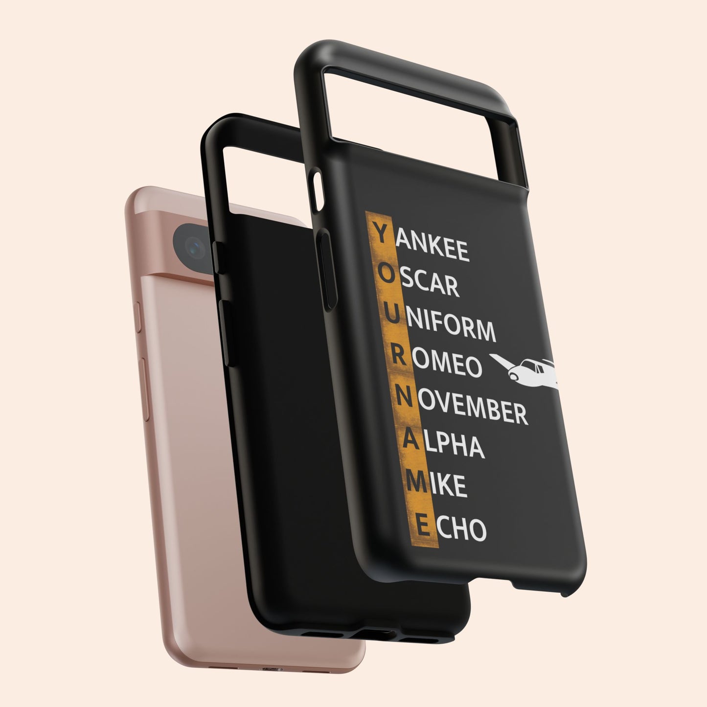 Personalized Tough Phone Case, NATO Phonetic Alphabet + plane