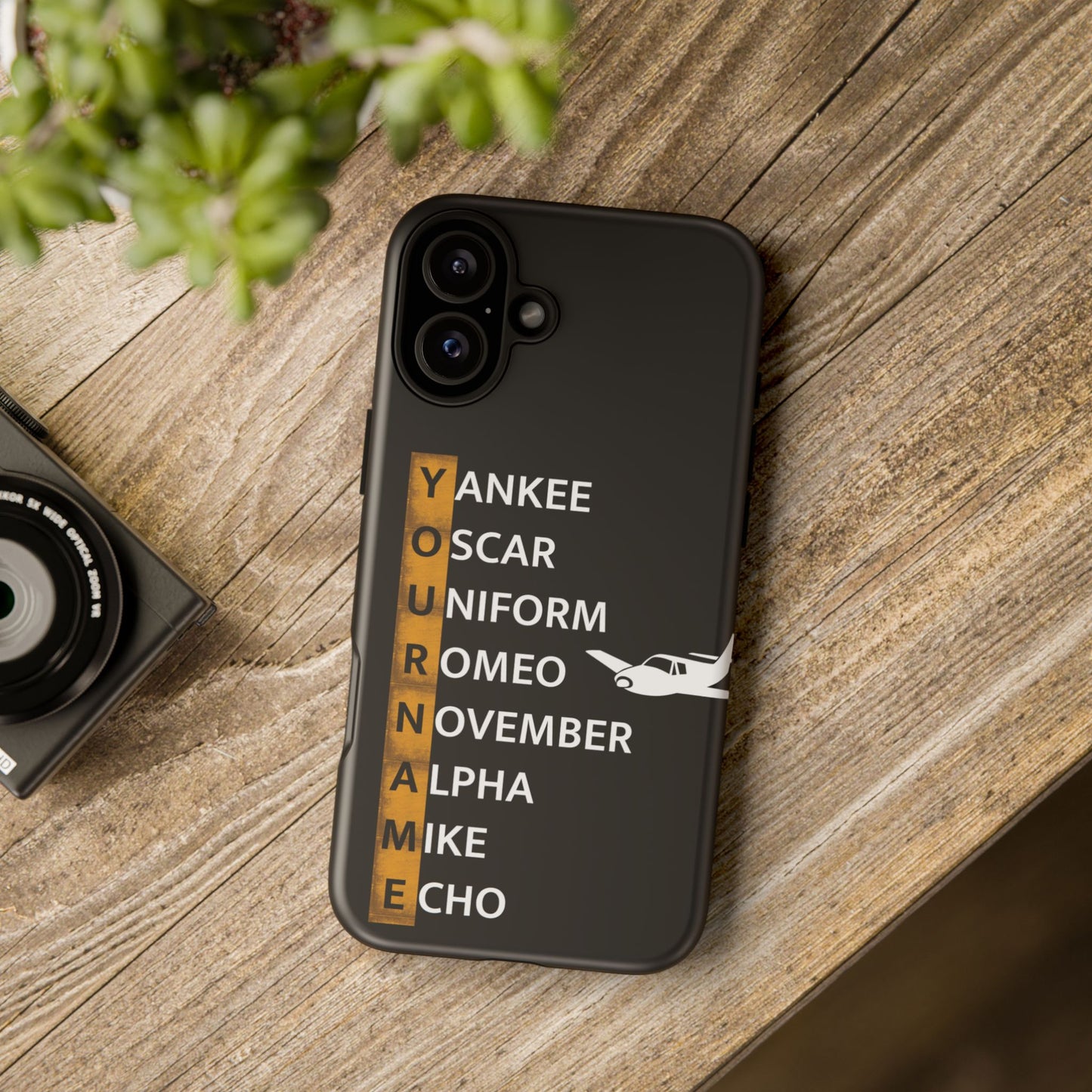 Personalized Tough Phone Case, NATO Phonetic Alphabet + plane