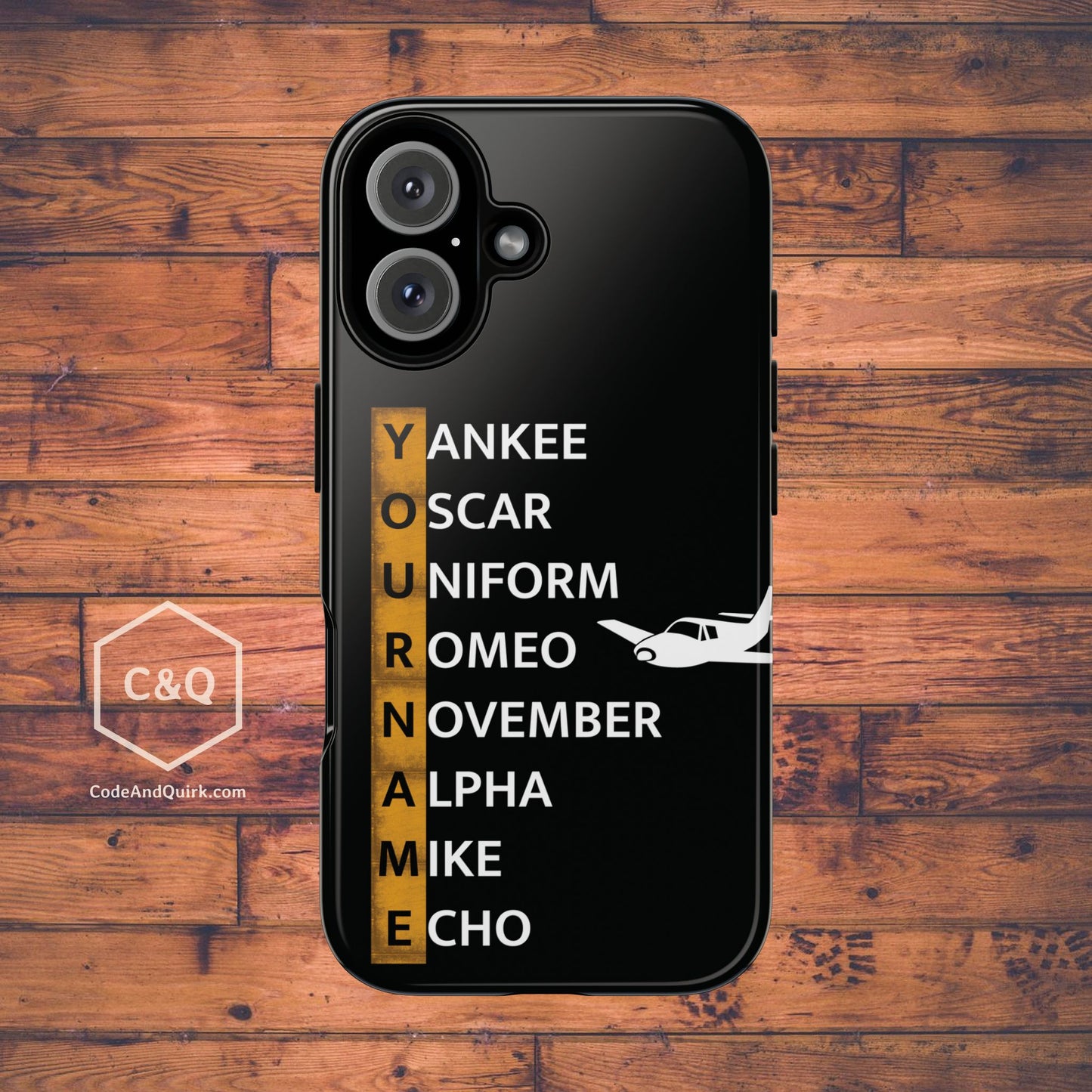 Personalized Tough Phone Case, NATO Phonetic Alphabet + plane