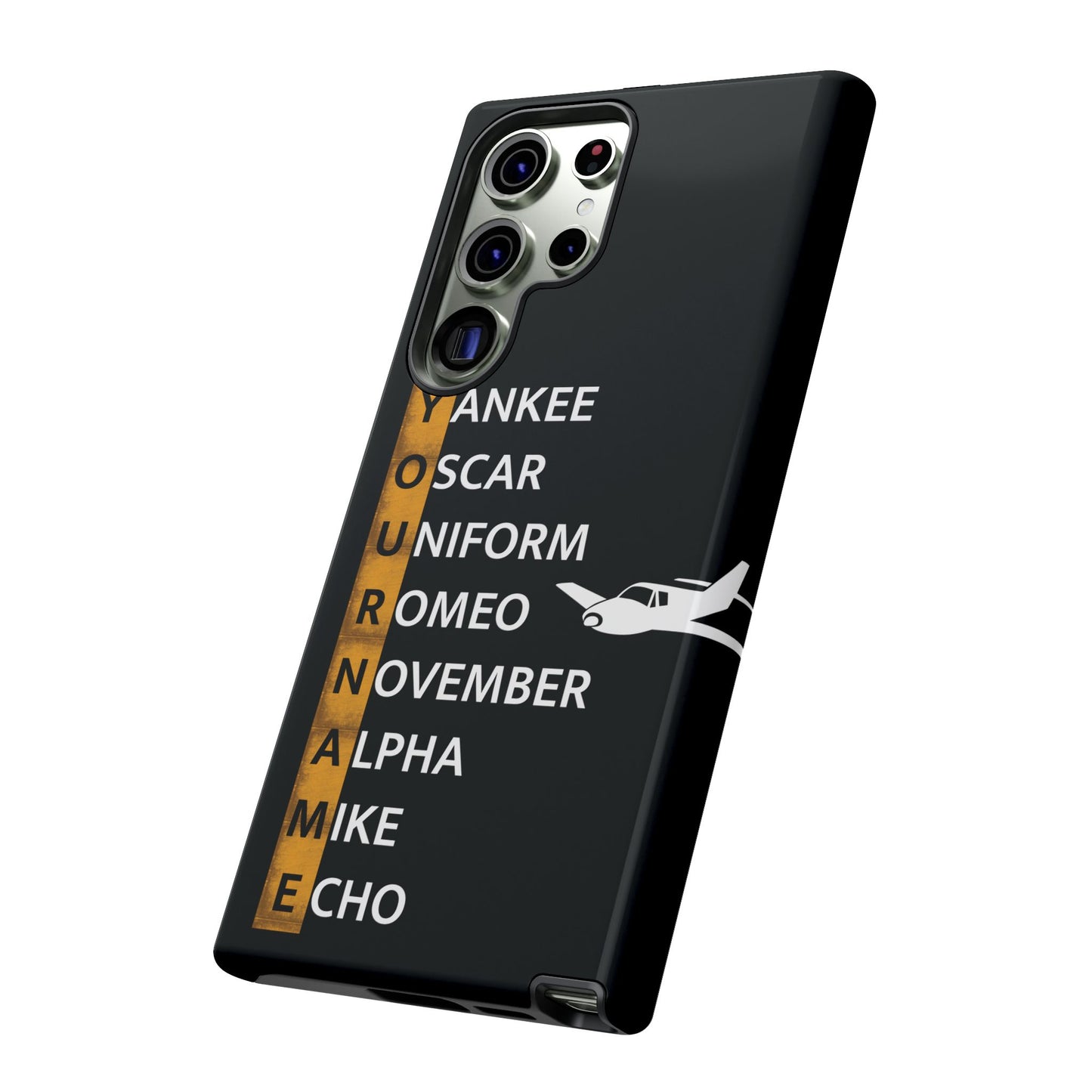 Personalized Tough Phone Case, NATO Phonetic Alphabet + plane