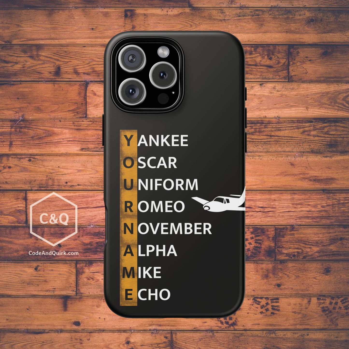 Personalized Tough Phone Case, NATO Phonetic Alphabet + plane