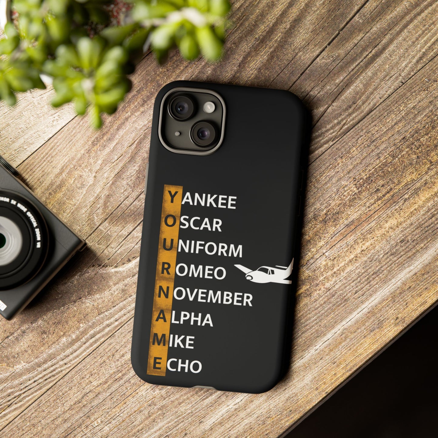 Personalized Tough Phone Case, NATO Phonetic Alphabet + plane