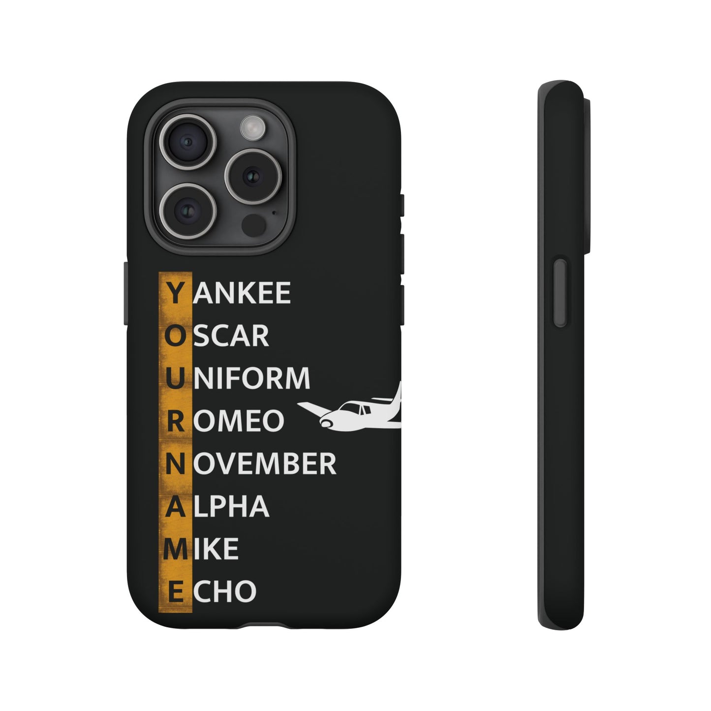 Personalized Tough Phone Case, NATO Phonetic Alphabet + plane