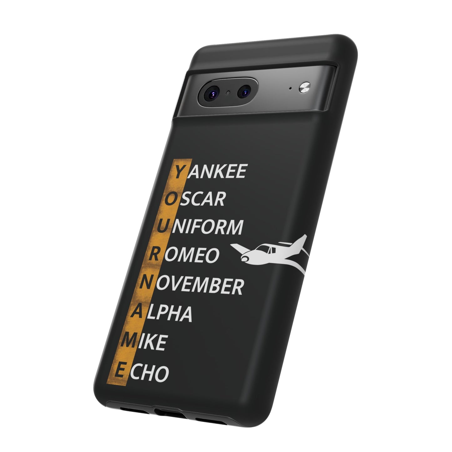 Personalized Tough Phone Case, NATO Phonetic Alphabet + plane