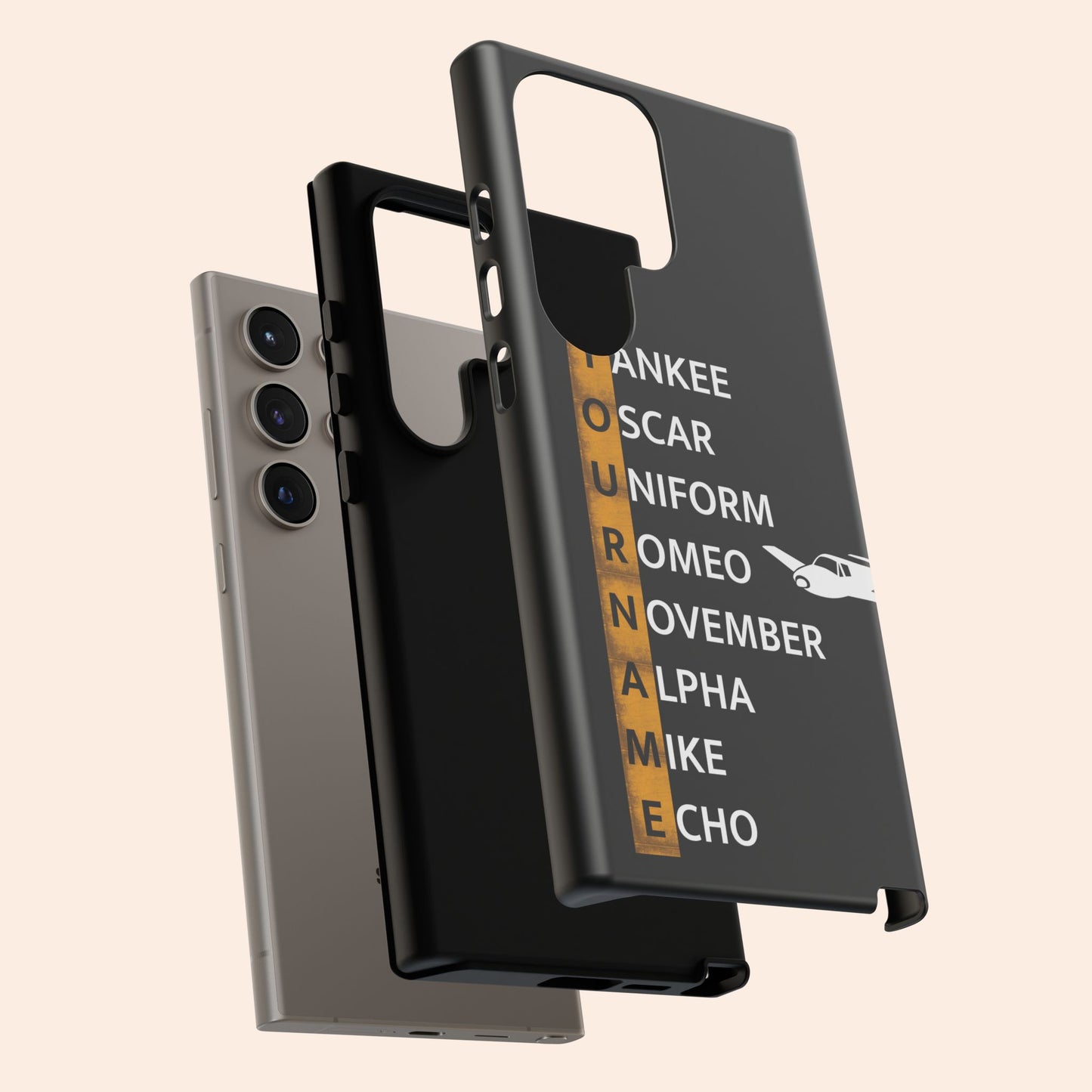 Personalized Tough Phone Case, NATO Phonetic Alphabet + plane