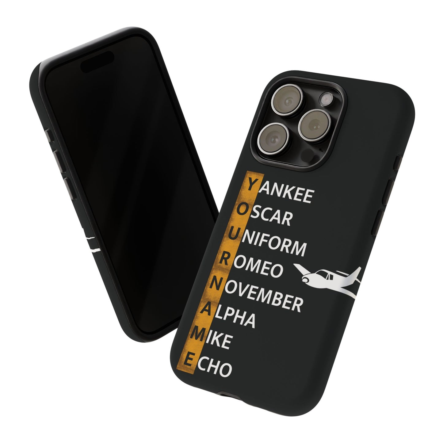 Personalized Tough Phone Case, NATO Phonetic Alphabet + plane