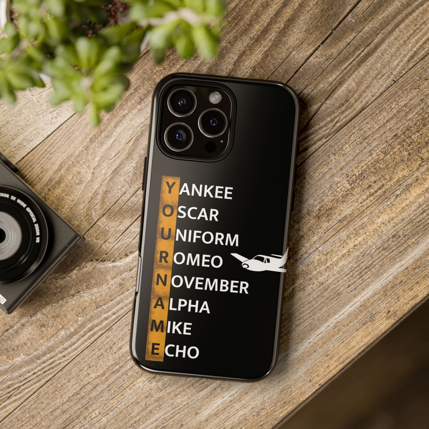 Personalized Tough Phone Case, NATO Phonetic Alphabet + plane