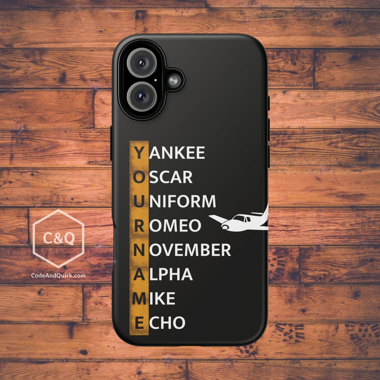 Personalized Tough Phone Case, NATO Phonetic Alphabet + plane