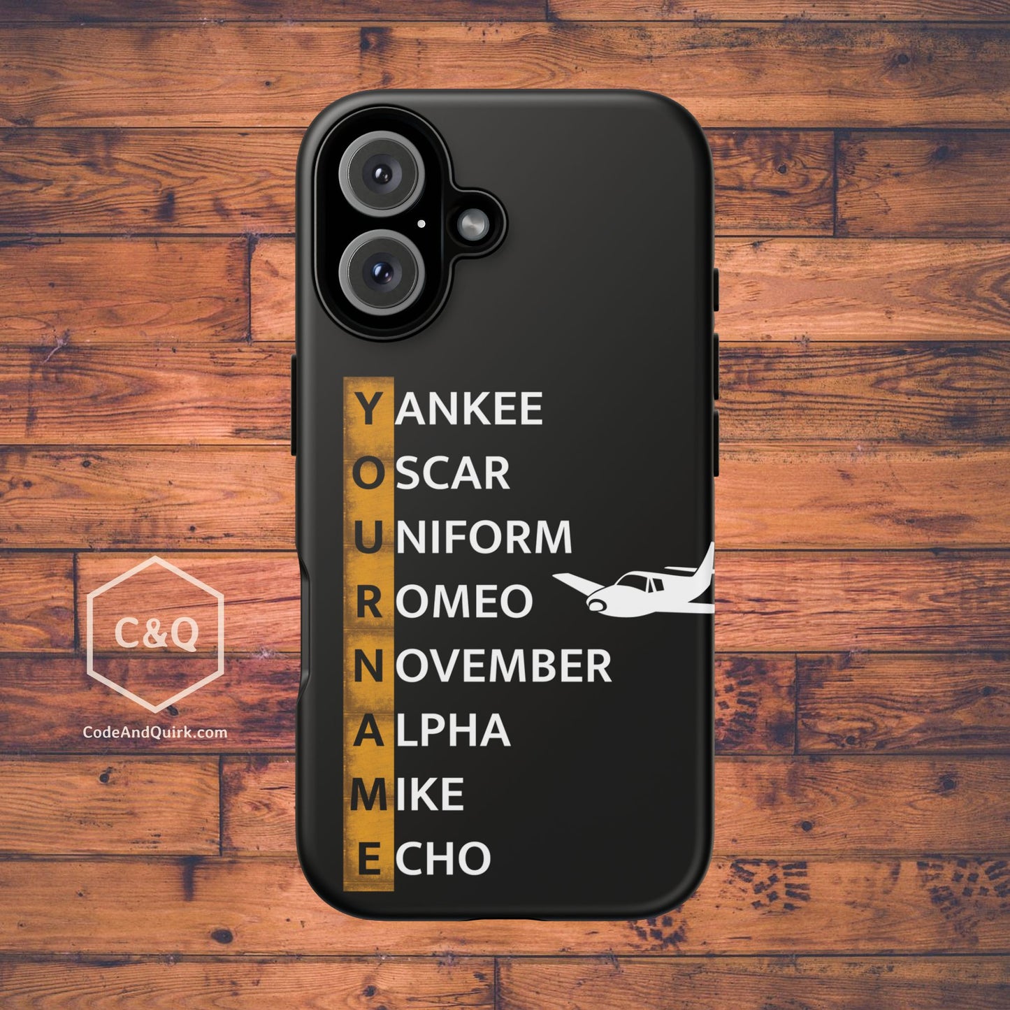 Personalized Tough Phone Case, NATO Phonetic Alphabet + plane