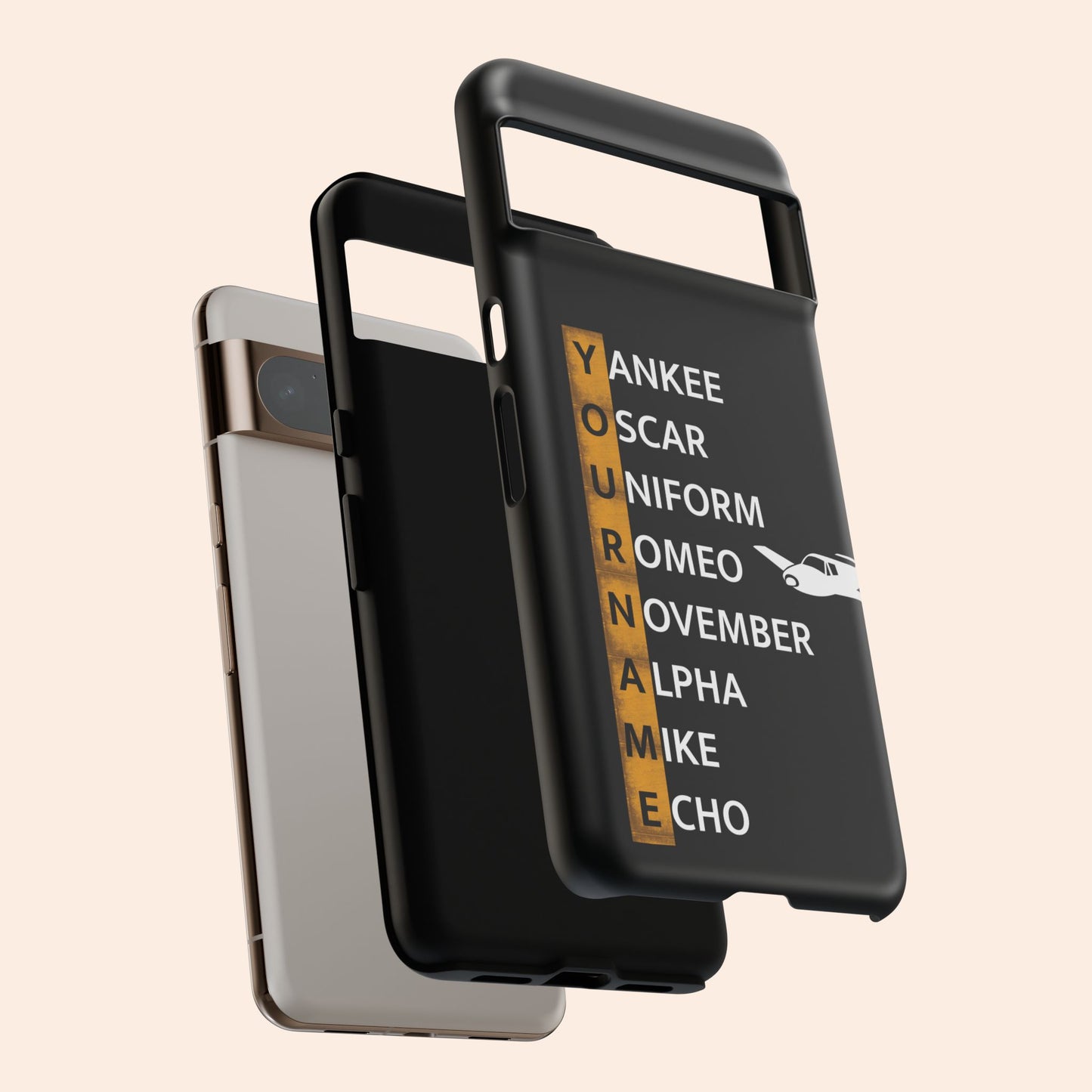 Personalized Tough Phone Case, NATO Phonetic Alphabet + plane