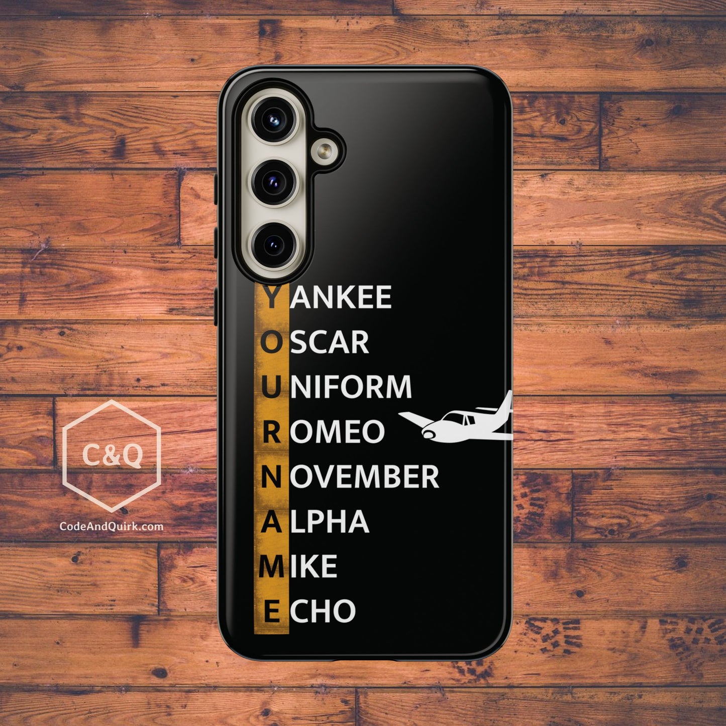 Personalized Tough Phone Case, NATO Phonetic Alphabet + plane