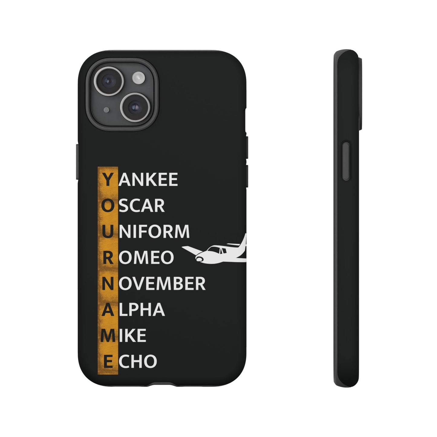 Personalized Tough Phone Case, NATO Phonetic Alphabet + plane