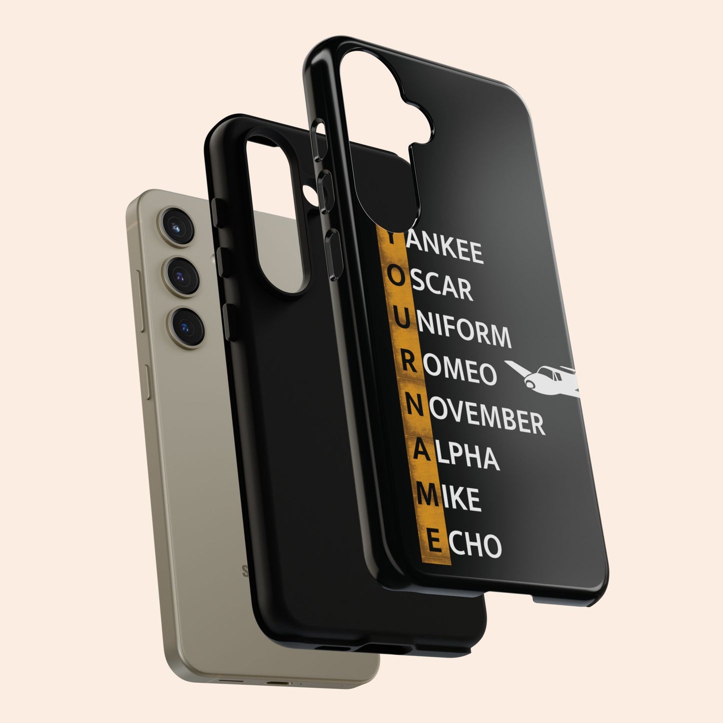 Personalized Tough Phone Case, NATO Phonetic Alphabet + plane