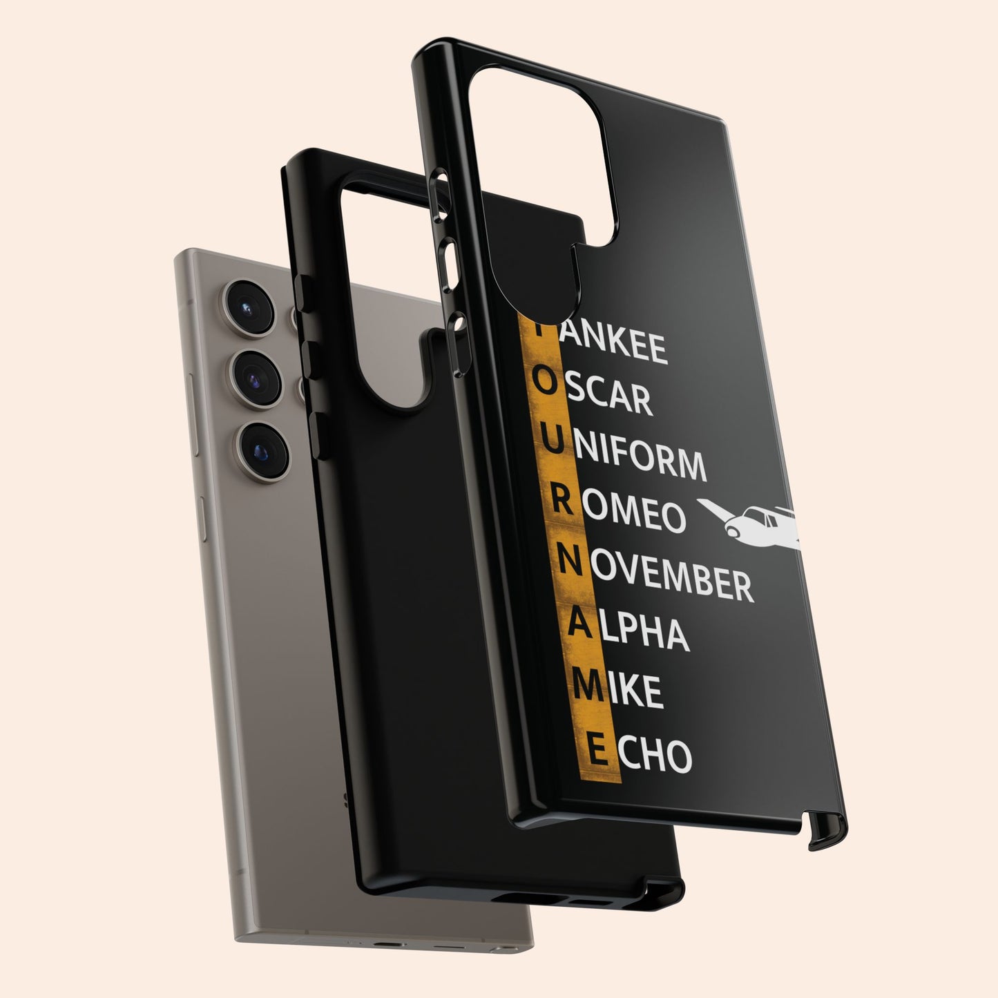 Personalized Tough Phone Case, NATO Phonetic Alphabet + plane